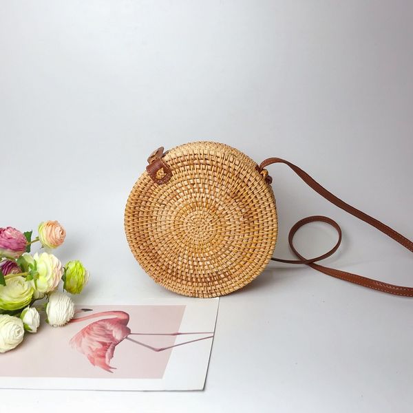 

vintage handmade crossbody bags round beach girls circle rattang small bohemian shoulder bag