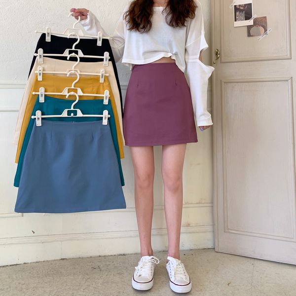 

skirts autumn women's high waist is thin, versatile hip covering solid color short a-line hip wrap skirt, Black