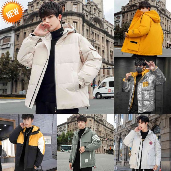 

2021 new men's camouflage white duck down hooded jacket clothing youth winter simple trend, Black