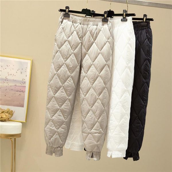 

women's pants & capris women solid winter down 2021 high waist light warm straight trousers casual y2k mom cotton split harem female p3, Black;white