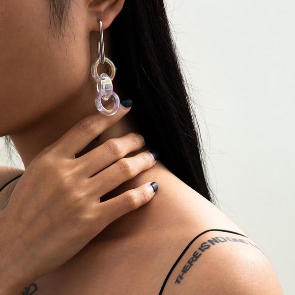 

dangle & chandelier 2021 retro metal acrylic link earrings pendant women's korean fashion simple jewelry gift wholesale, Silver