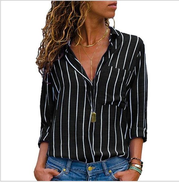 

women's blouses & shirts 2021 autumn and winter style fashion multicolor striped long-sleeved shirt women s-5xl, White