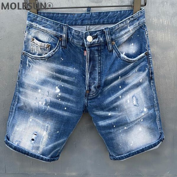 

men's jeans 2021 summer brand italy men stretch shorts denim trousers zipper slim blue hole for d006