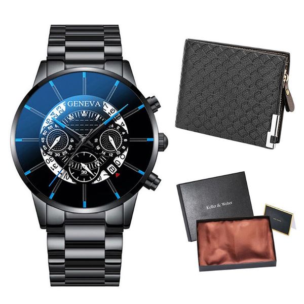 

wristwatches luxury calendar quartz watch business wallet exquisite gift box for men boyfriend relÃ³gio masculino, Slivery;brown