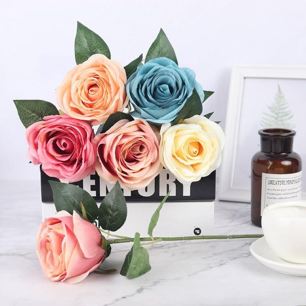 

artificial rose branch fake silk roses flowers for wedding decoration table marriage big flower heads decorative & wreaths