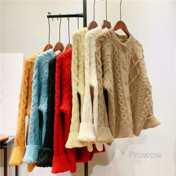 

knits simply chic twist knitted fashion joker sweater coat o-neck single breasted cardigan women outwear, White