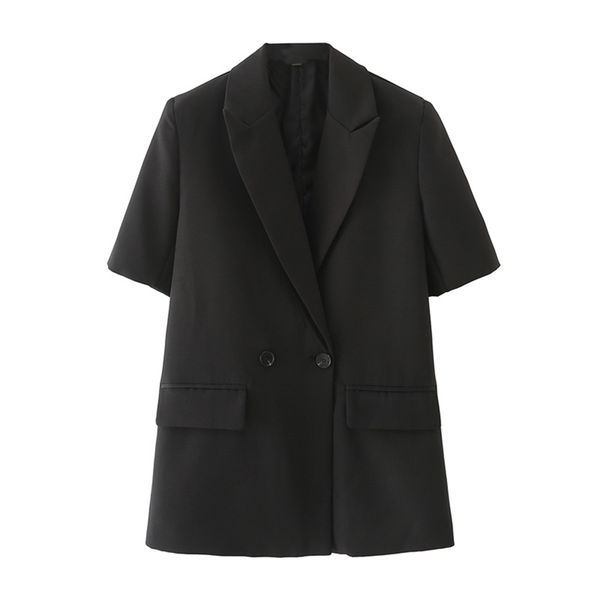 

spring and autumn women's casual solid color double-breasted pocket short-sleeved jacket 210430, White