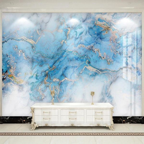 

wallpapers custom 3d mural wallpaper modern abstract blue gilt marble tiles po wall living room tv sofa pvc waterproof stickers