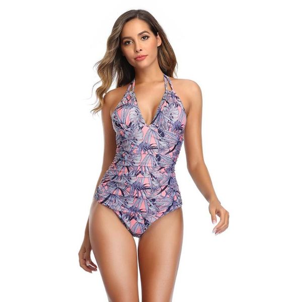 

female swimsuit integrated sling print was thin and deep v one-piece suits
