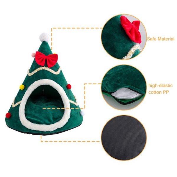 

set cute christmas pet warm bed soft cat tent it can move house cuddling nest for cats kittens small animals beds & furniture