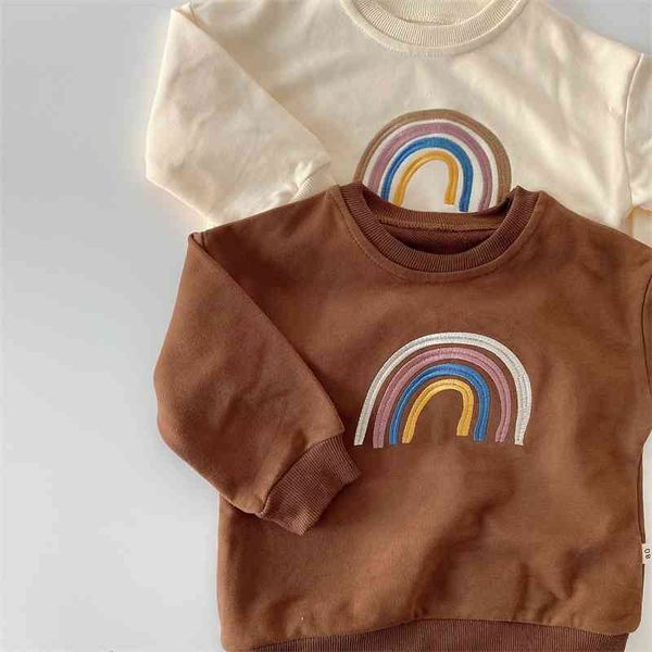 

summer baby girls embroidery rainbow sweatshirts autumn long sleeve kids toddler boys pullover t-shirt clothes, Black