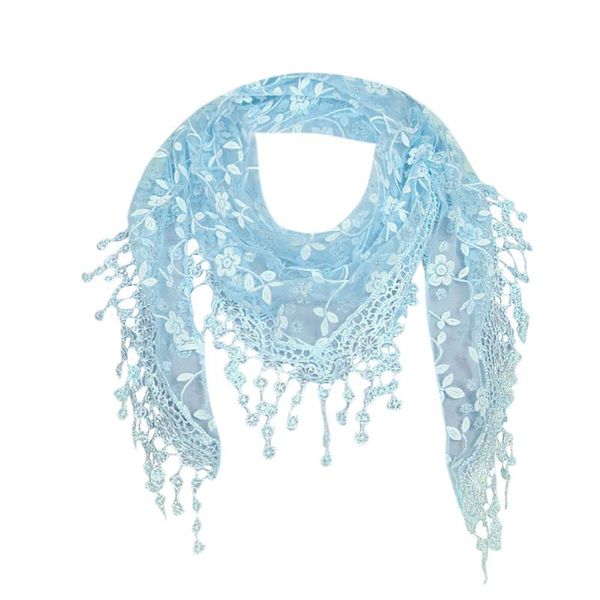 

scarves jedwabny szal women light color lace sheer floral scarf shawl wrap tassel autumn ladies elegant fashionable wear, Blue;gray