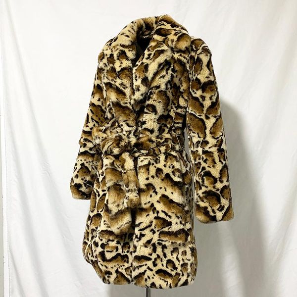 

women's fur & faux rf2071 real rex coat with belt leopard printed natural, Black