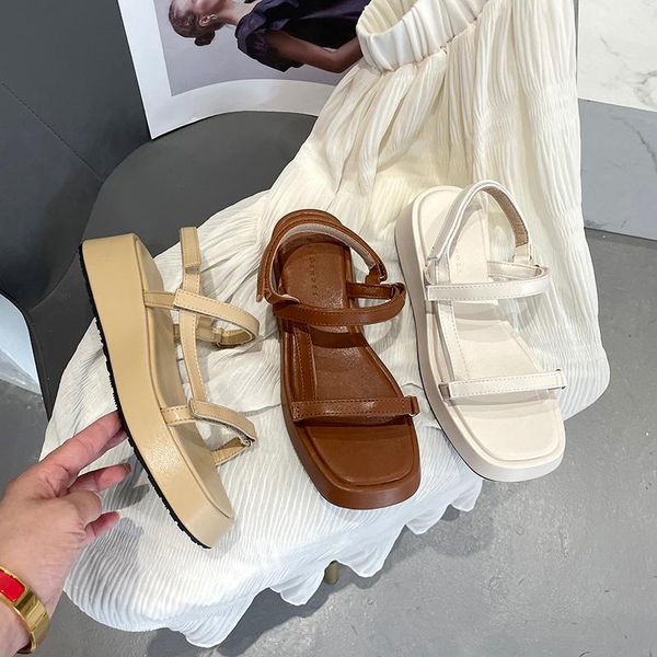 

sandals female sandal increasing height strappy heels 2021 summer med women's low shoes square toe girls buckle fashion medium low-heel, Black