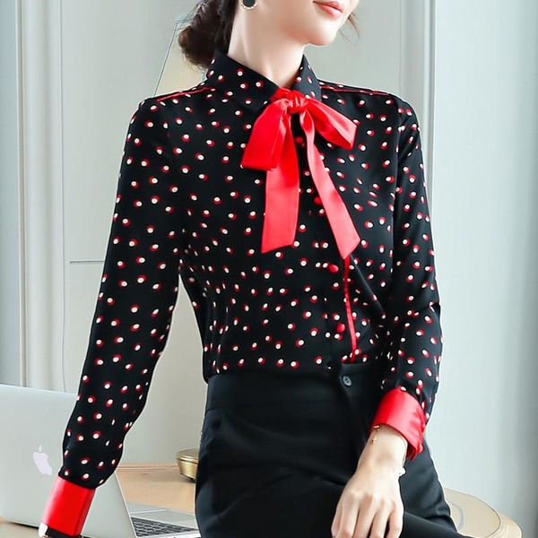 

women's blouses & shirts 2021 spring elegant women bow shirt ol formal long sleeve slim chiffon office lady work plus size, White