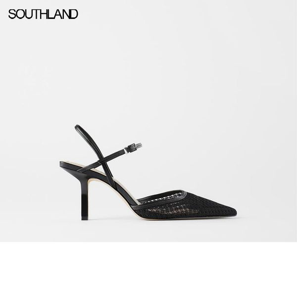 

mesh women dress shoes high heel buckle slingbacks sandals, Black