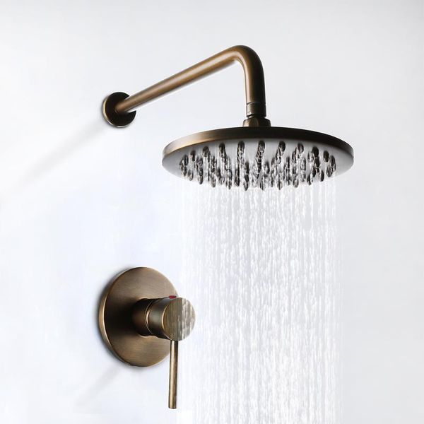 

antique brass wall mounted shower faucet sets 8" rain head single bathroom