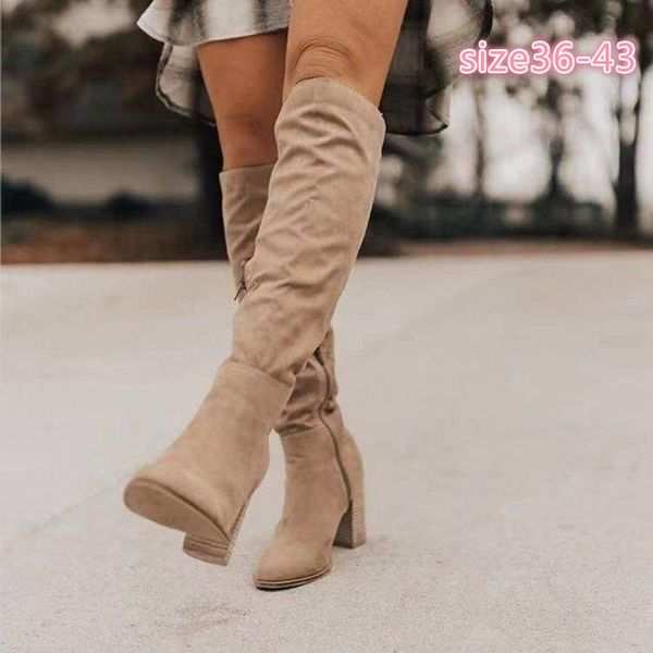 

boots cow suede frosted high-heeled thick-heeled round-toe piled up knight winter women's, Black