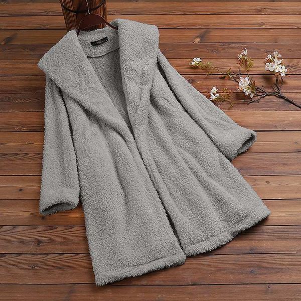 

sweaters autumn fluffy coats women's solid jackets 2021 casual long sleeve outwears female lapel open front plus size, White;black