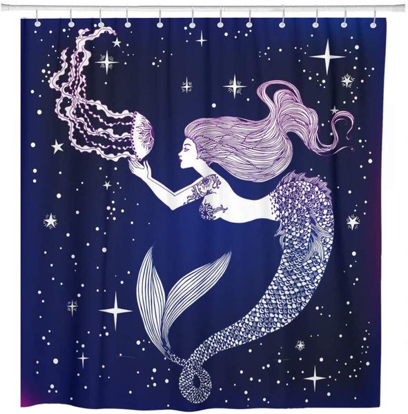 

mermaid jellyfish in her hands sea fantasy spirituality waterproof shower curtain for home bathroom home decor with iron hooks