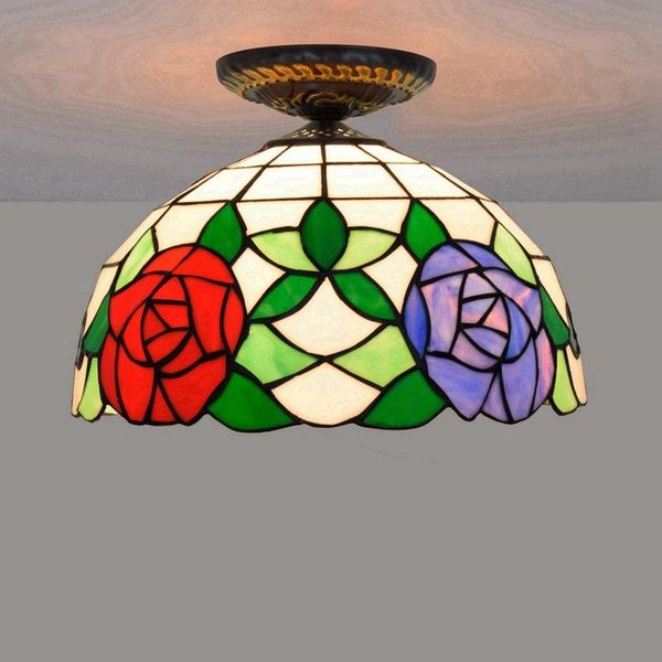 

ceiling lights 30cm european countryside rose tiffany multi-color glass dining room bedroom aisle corridor bathroom luminaire surface