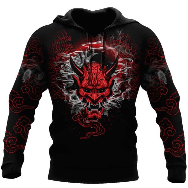 

men's hoodies & sweatshirts fashion mens oni mask and geisha pattern 3d all over printed men sweatshirt casual zipper m205, Black