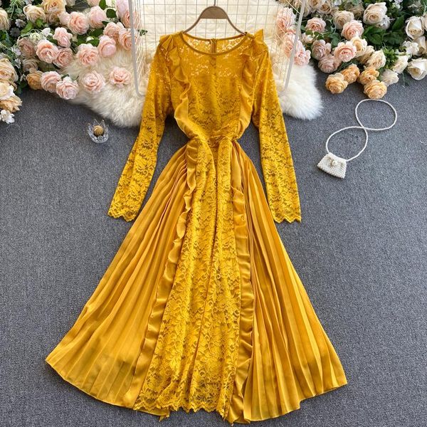 

casual dresses women's dress vintage o-neck mesh crochet flower female 2021 fashion tide, Black;gray