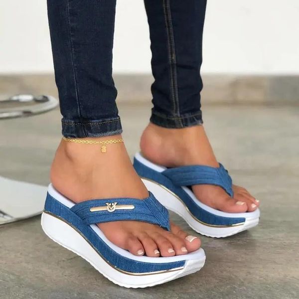 

sandals women summer 2021 fashion flip flops outdoor casual platform ladies plus size wedges beach slippers muje, Black