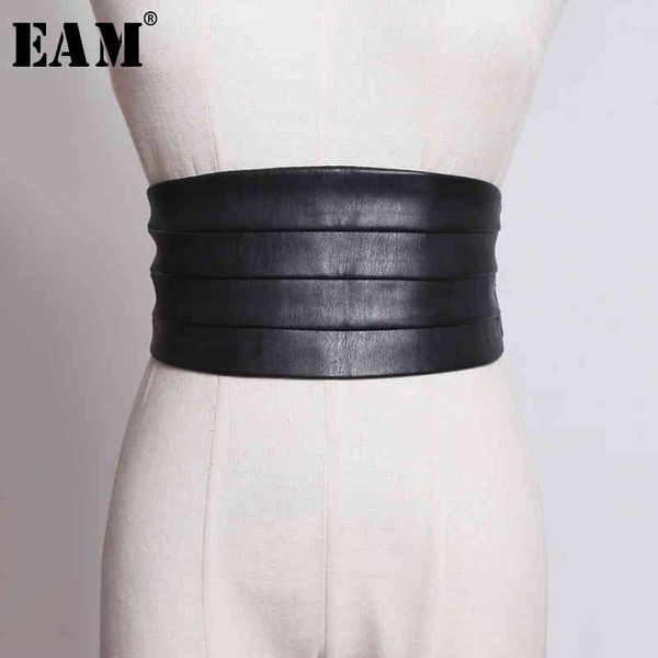 

[eam] multicolor black red pu leather elastic wide belt personality women new fashion tide all-match spring 1u221 210322, Black;brown