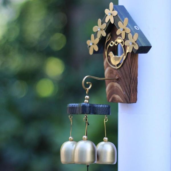 Dekorative Objekte Figuren 1 Stück Outdoor Living Windspiele Hof Garten Antikes Glockenspiel Vintage 3 Glocken Kupfer Windspiele Glocke für Zuhause