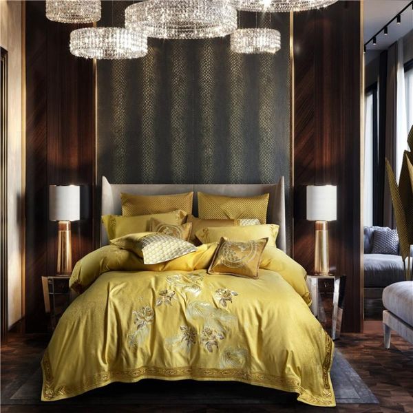 

chic home 4/6/9 piece aubrey decorator yellow comforter cover set and bed sheet pillow shams full  with embroidery bedding sets