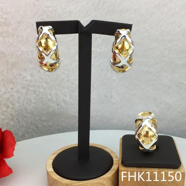

earrings & necklace yuminglai fhk11055 russian elegant classic design trendy2pcs luxury jewelry sets ring goldplate, Silver