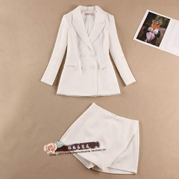

women's tracksuits 2 piece outfits for women female fashion temperament white double-breasted suit culottes two-piece spring, Gray