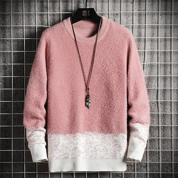 

men's sweaters round neck sweater korean fashion loose autumn and winter knitwear coat lazy style personalized warm, White;black