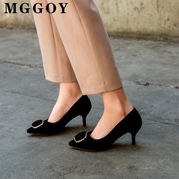

dress shoes frosted high heels women pumps metal decoration pointed toe ladies mid heel 2021 spring plus size 42 43, Black