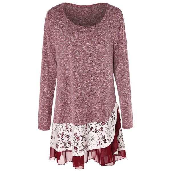

women's sweaters plus size lace insert layered tunic knitwear, White;black