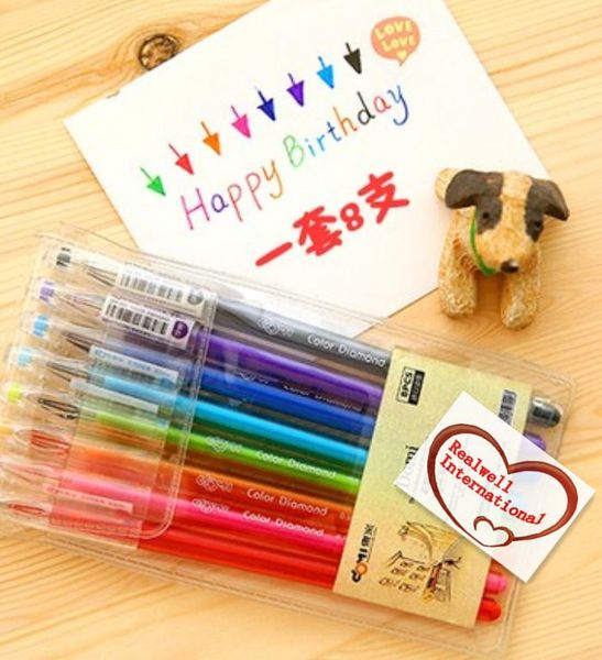 

highlighters 8pcs/pack diamond head gel candy color water pen, Black;red