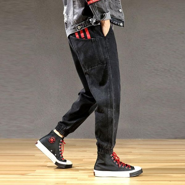 

men's jeans streetwear printed designer casual denim cargo pants overalls hip hop jogger wide leg trousers, Blue