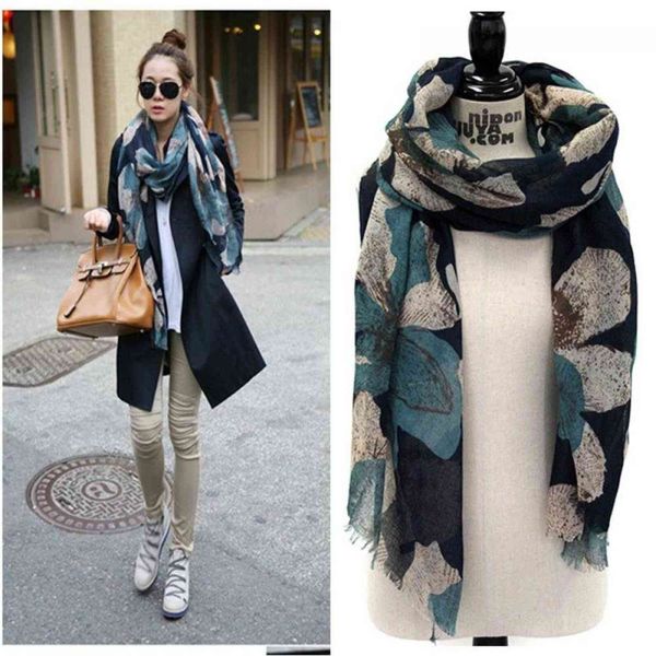 2020 New Hot Fashion Fashion Scarves Shawl Mulheres Elegantes Senhora Vintage Vintage Algodão Soft Voile Imprimir Outono Inverno Natal Y1108