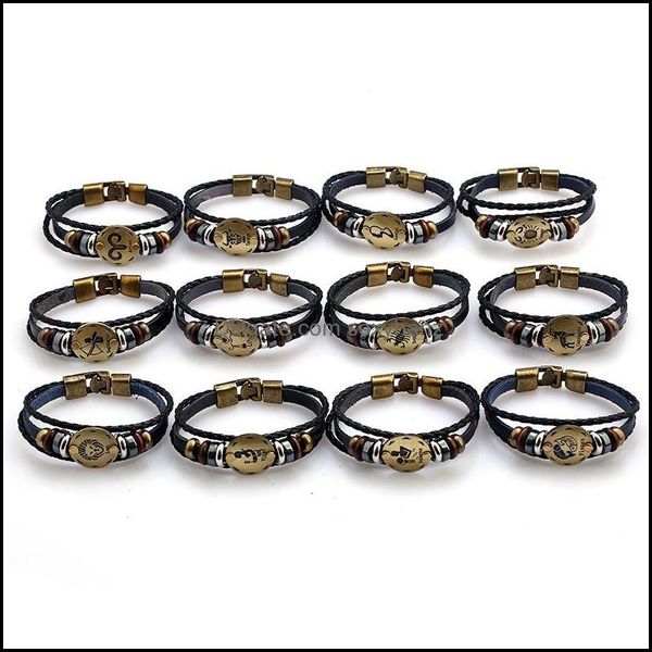 

cuff bracelets jewelryvintage genuine twee constellation cowe simple mti-layer retro woven couple leather bracelet drop delivery 2021 jx3rq, White