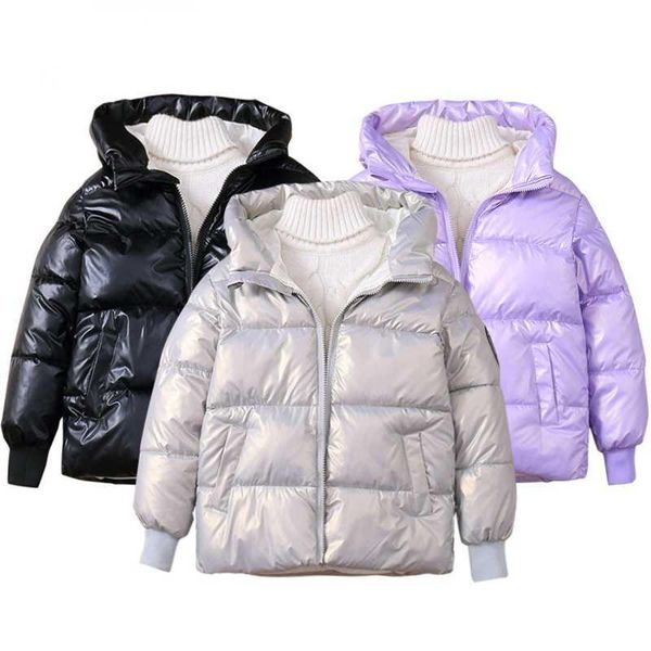 

down coat 2021 winter baby thickened cotton padded jacket boys and girls bright face hooded children's, Blue;gray
