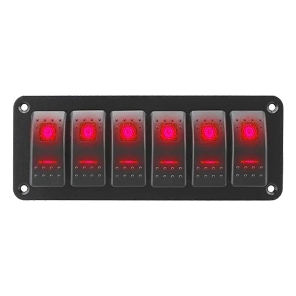 

on-off rocker switch panel waterproof led toggle 12/24v 6 gang for marine boat caravan atv parts