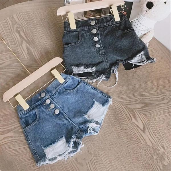 

shorts 2-11y kids for girls children's clothing ripped jeans 2021 summer baby denim pants, Black