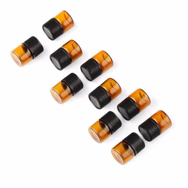 

100pcs 1ml amber glass essential oil mini bottle with cap empty sample vial cosmetic container packing bottles