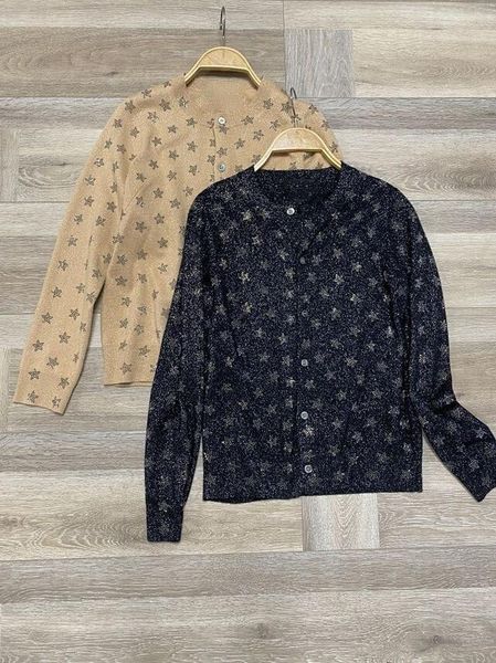 

women's knits & tees spring and autumn round neck long-sleeved single-breasted star pattern cardigan casual all-match sweater women, White