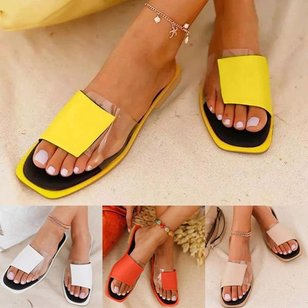 

slippers women's fashion transparent solid stitching flat sandals and ladies summer beach shoes plus size mujer d16#, Black
