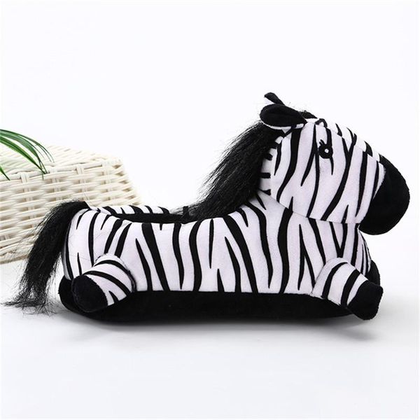 

slippers suihyung women animals plush winter warm non-slip home soft bottom indoor shoes flat cotton zebra slides, Black