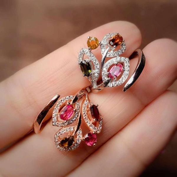

cluster rings pure natural and real tourmaline ring anniversary 925 sterling silver fine jewelry for men or women, Golden;silver