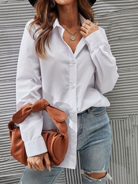 

button front solid longline blouse k8pj#, White