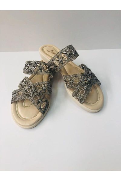 

women's khaki color slippers, Black